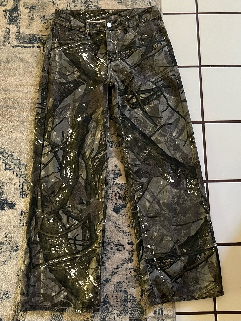 SHEIN Green Forest Camo Print Wide-Leg Jeans women’s size 4